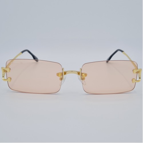 Ochelari de soare, barbatesti, aurii cu lentila roz,  Matteo Ferari, + toc si laveta GRATIS  UV400 OSB009