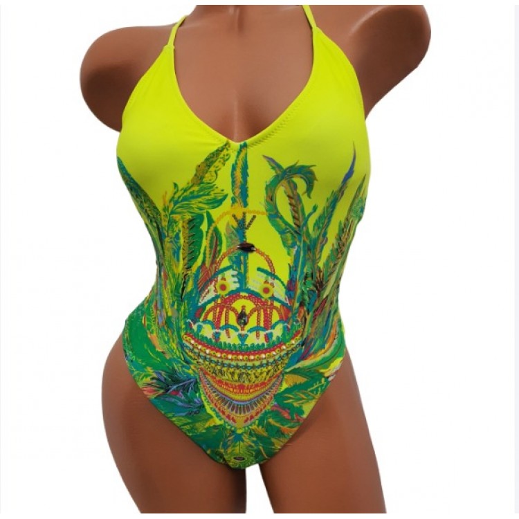 Costum de Baie intreg galben cu intaritura la sutien si slip normal CBD032