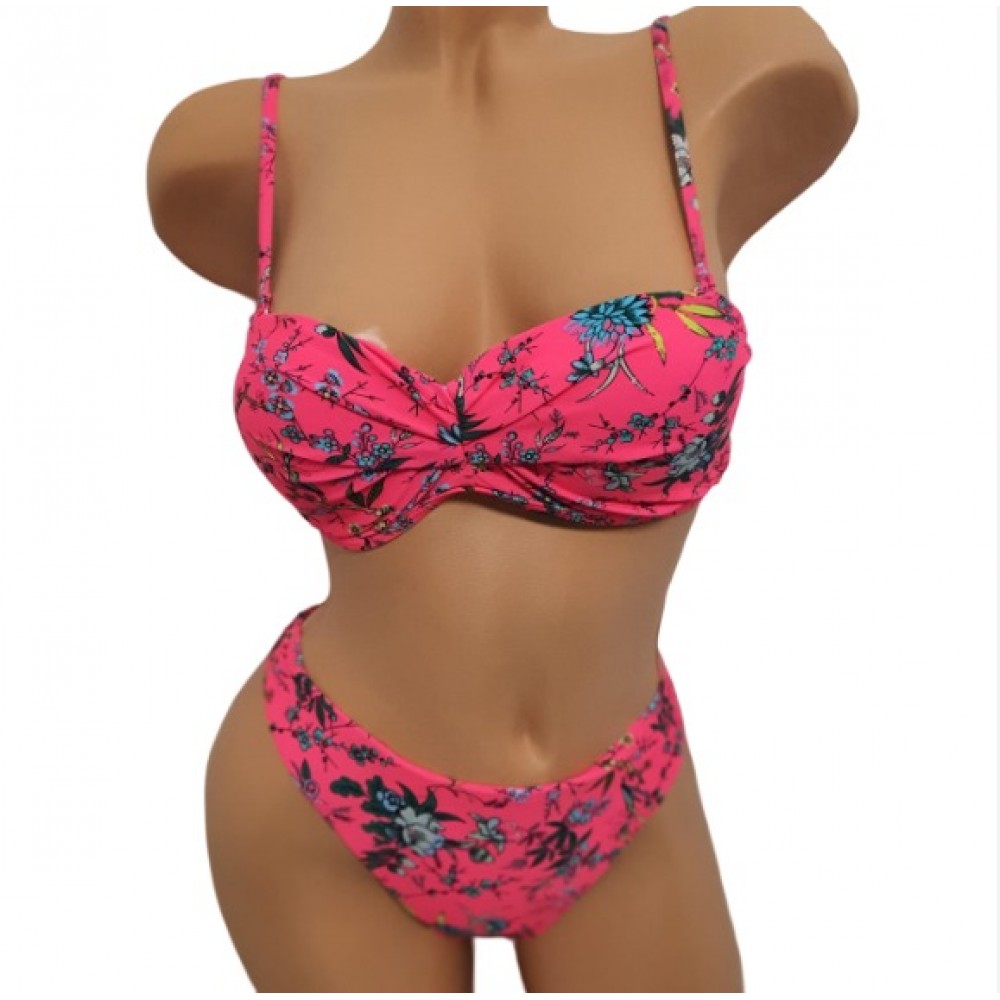 Costum de Baie  din doua piese cu sutien push up bretele detasabile slip normal + CADOU slip tanga CBD035