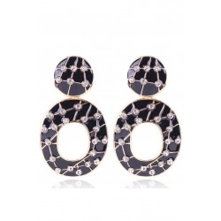 Cercei eleganti rotunzi negri cu strasuri CW31