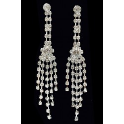 Cercei eleganti lungi argintii cu strasuri CW41