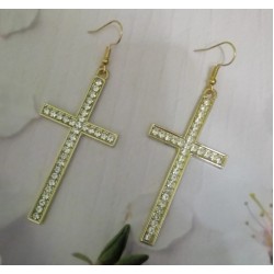 Cercei eleganti cruce mica aurii cu strasuri CW46 Cercei eleganti cruce mica aurii cu strasuri CW46