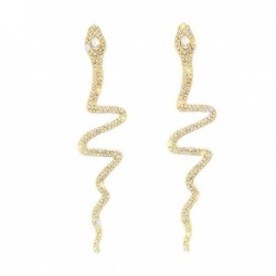 Cercei eleganti aurii lungi forma sarpe cu strasuri CW47