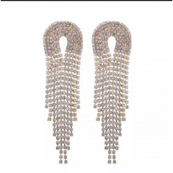 Cercei eleganti lungi aurii cu franjuri si strasuri CW56 Cercei eleganti lungi aurii cu franjuri si strasuri CW56
