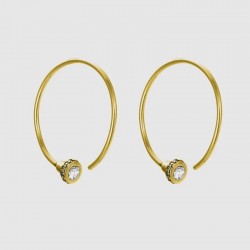 Cercei eleganti rotunzi cu strasuri din otel inoxidabil placat cu aur de 14 K CW72