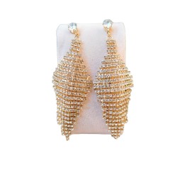 Cercei eleganti lungi aurii stil candelabru cu strasuri CW94 Cercei eleganti lungi aurii stil candelabru cu strasuri CW94