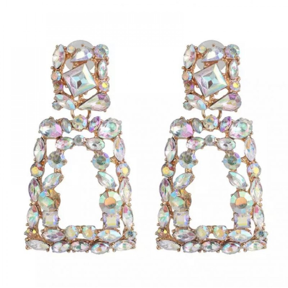 Cercei eleganti geometrici cu strasuri cu reflexii multicolore CW18