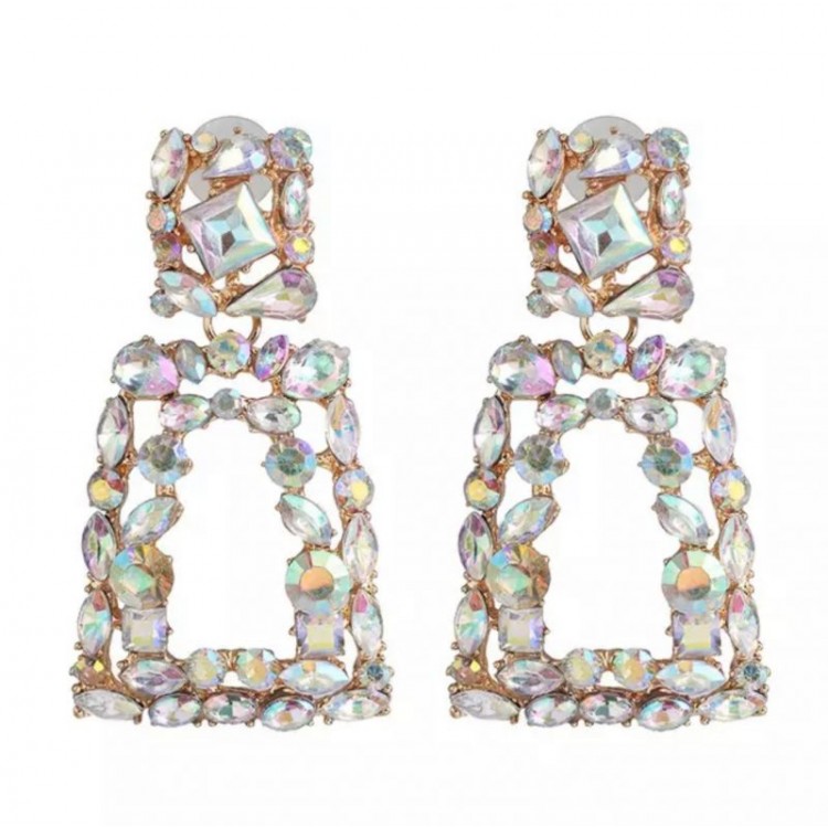 Cercei eleganti geometrici cu strasuri cu reflexii multicolore CW18