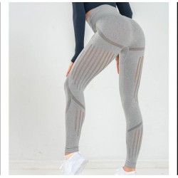 Colanti Dama Sport gri-deschis cu talie inalta si gauri pe laterale  BLUECHHO CDFIT013