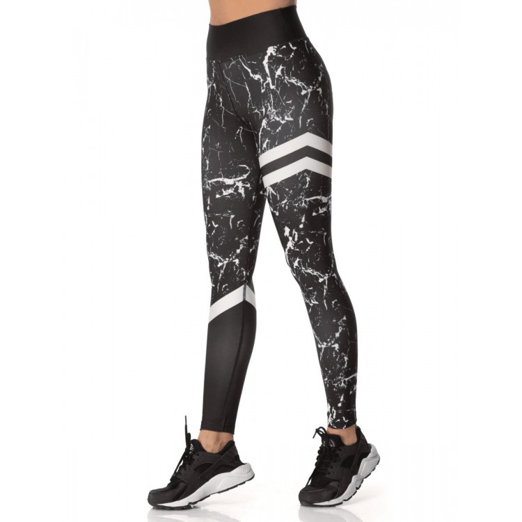 Colanti Fitness Dama cu design abstract Negru cu dungi albe lines CDFIT029