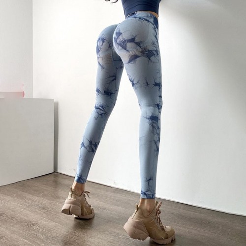 Colanti Dama Sport Modelatori  Albastru deschis Design Marmorat  lungi cu talie inalta  si efect Push -Up CDFIT046