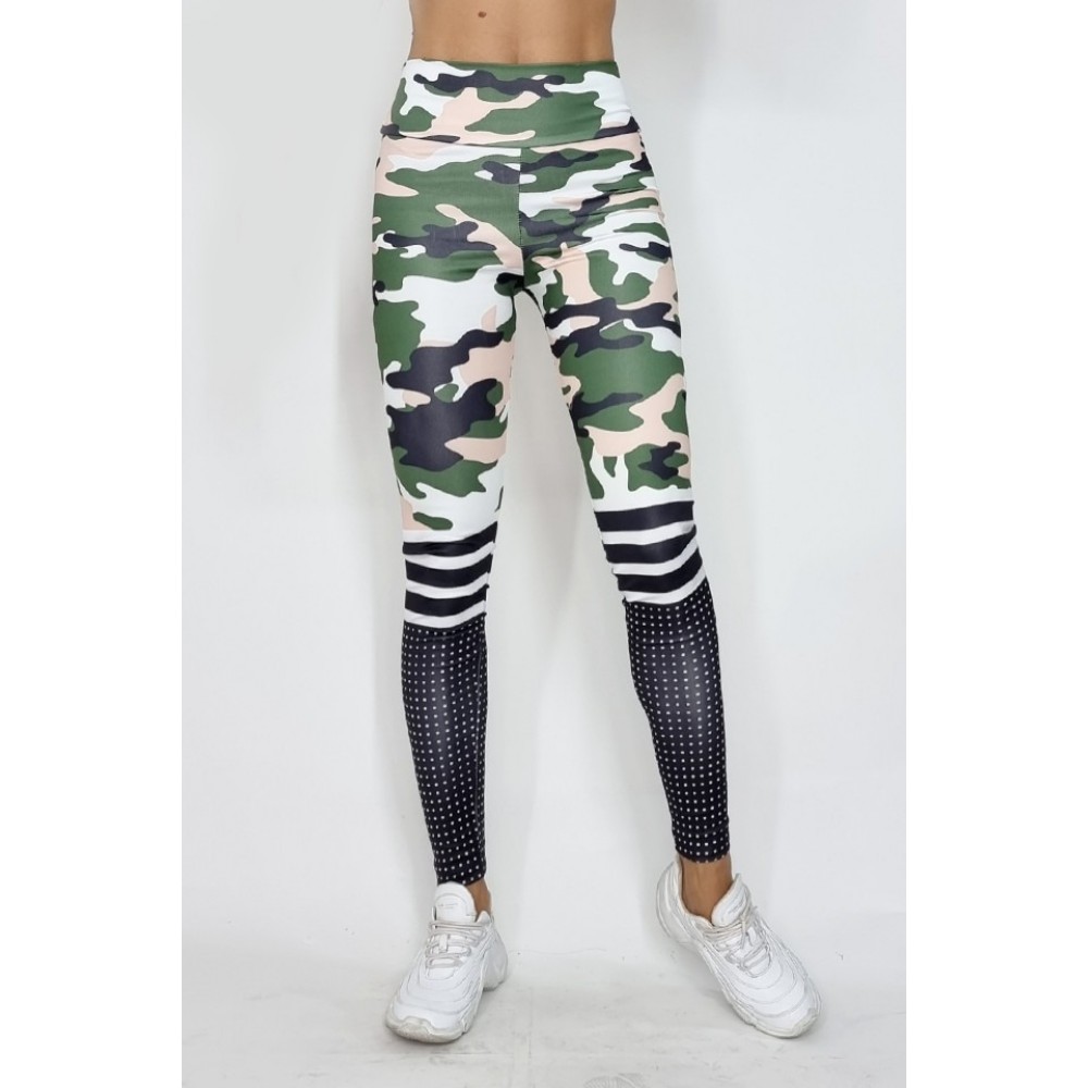 Colanti Fitness Dama cu print  camuflaj si talie lata  CDFIT055