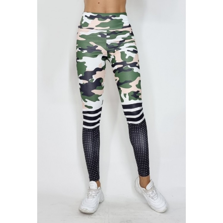 Colanti Fitness Dama cu print  camuflaj si talie lata  CDFIT055