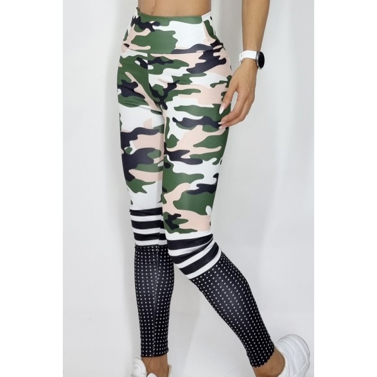 Colanti Fitness Dama cu print  camuflaj si talie lata  CDFIT055