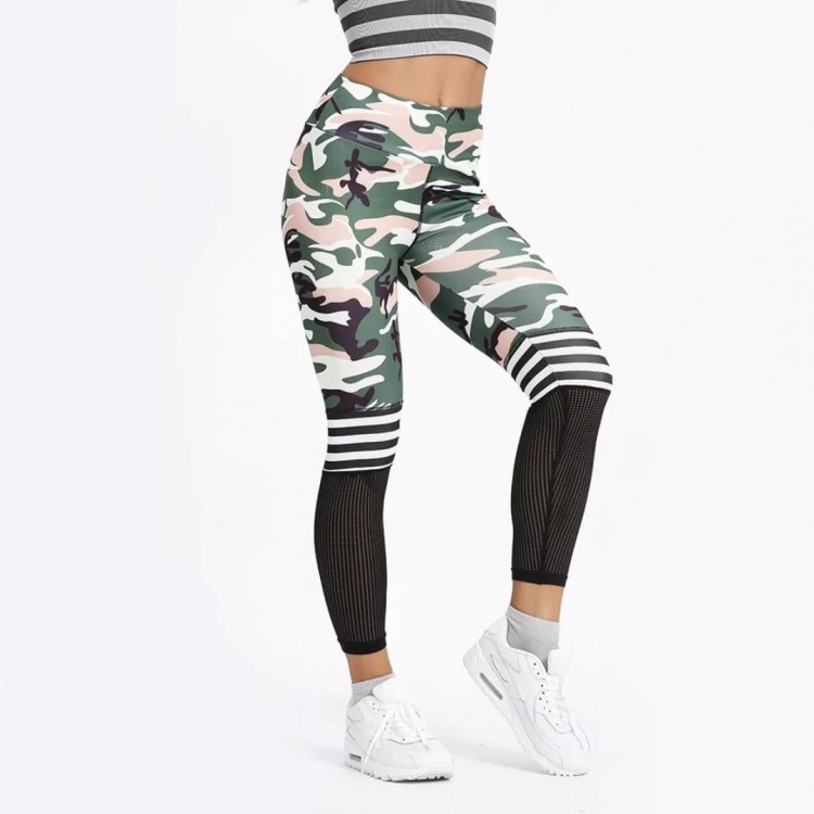 Colanti Fitness Dama cu print  camuflaj si talie lata  CDFIT055