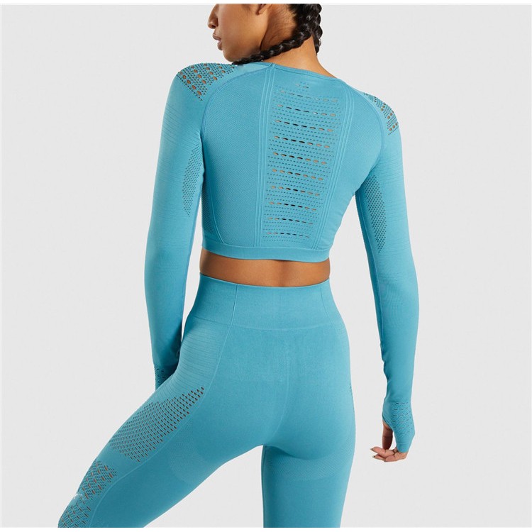 Compleu Fitness Sport albastru Colanti si Bluza scurta cu perforatii SFIT011