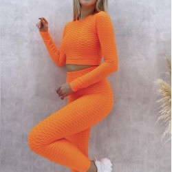 Set Fitness Portocaliu Sport cu bluza maneca lunga si colanti modelatori cu talie inalta SFIT023 Set Fitness Portocaliu Sport cu bluza maneca lunga si colanti modelatori cu talie inalta SFIT023