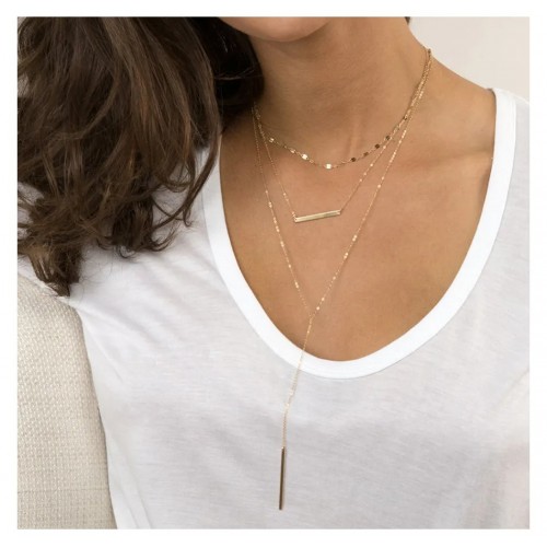 Set trei coliere aurii placate cu aur galben de 14 k cu pandantiv STCOL088