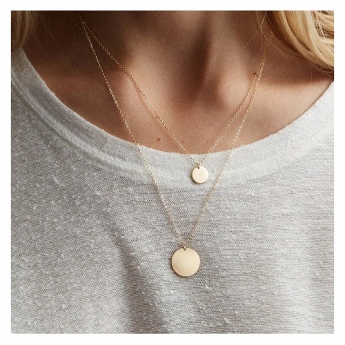 Colier roz auriu placat cu aur roz de 14 k cu pandativ rotund neted COL104