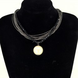 Colier dama din lanturi subtiri cu margele si perla argintiu COL030