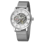 Ceas Barbati Luxury Automatic fara Baterie cu ace Fosforescente Argintiu cu Alb Forsining CBFR002