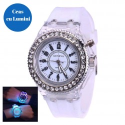 Ceas Dama Alb cu lumini Geneva CDGV015 Ceas Dama Alb cu lumini Geneva CDGV015