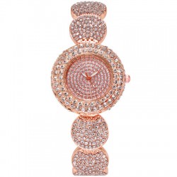 Ceas Dama Elegant auriu rosiatic rotund cu bratara metalica si strasuri Geneva CDGV023