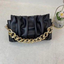 Geanta de dama Office din piele ecologica neagra eleganta cu maner din lant si bareta detasabila ACGD381  Geanta de dama Office din piele ecologica neagra eleganta cu maner din lant si bareta detasabila ACGD381