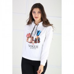 Hanorac  Dama alb fashion cu design  Stiletto & Flowers HND01 Hanorac  Dama alb fashion cu design  Stiletto & Flowers HND01