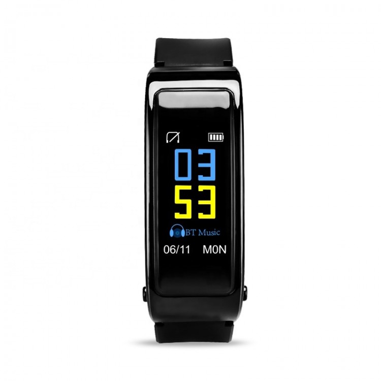 Bratara Fitness Smart neagra cu casca Bluetooth si ritm cardiac Karen SBY3 Plus
