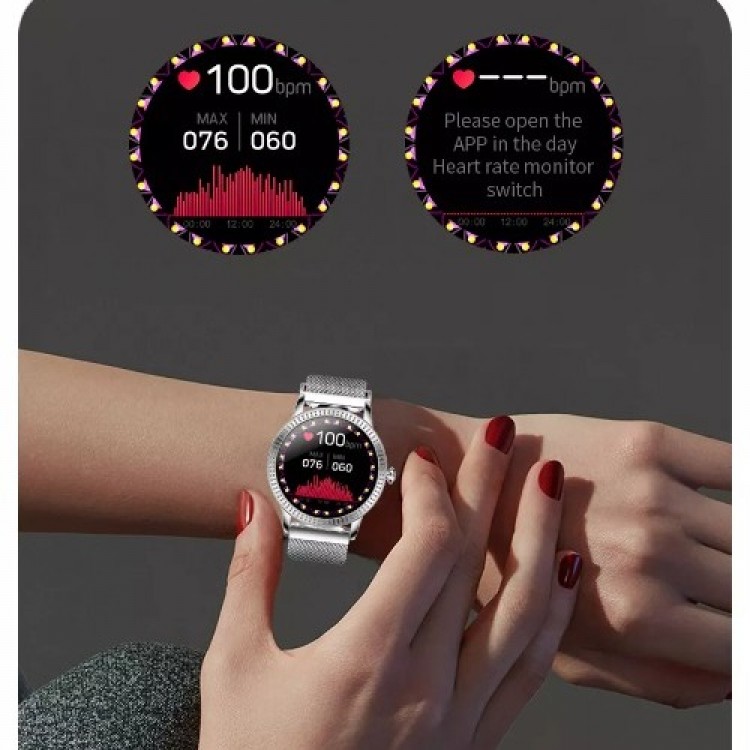 Ceas Smartwatch SUPER PREMIUM Unisex cu ecran color ritm cardiac si presiune arteriala  Argintiu Karen SWCF18Pro