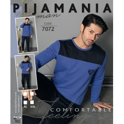 Pijama barbati vatuita din 2 piese bluza albastra cu negru si pantaloni lungi negri PJB03 Pijama barbati vatuita din 2 piese bluza albastra cu negru si pantaloni lungi negri PJB03