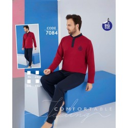 Pijama barbati vatuita batal din 2 piese bluza rosie si pantaloni lungi negri PJB06 Pijama barbati vatuita batal din 2 piese bluza rosie si pantaloni lungi negri PJB06