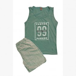 Pijama barbati verde din 2 piese maiou cu imprimeu si pantaloni scurti PJB07 Pijama barbati verde din 2 piese maiou cu imprimeu si pantaloni scurti PJB07