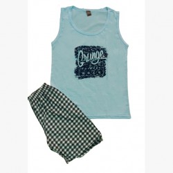 Pijama barbati albastra din 2 piese maiou cu imprimeu si pantaloni scurti PJB07 Pijama barbati albastra din 2 piese maiou cu imprimeu si pantaloni scurti PJB07