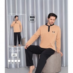 Pijama barbati vatuita batal din 2 piese bluza bej cu nasturi si pantaloni lungi negri PJB16 Pijama barbati vatuita batal din 2 piese bluza bej cu nasturi si pantaloni lungi negri PJB16
