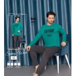 Pijama barbati batal bluza verde si pantaloni negri PJB14