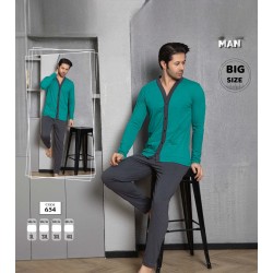 Pijama barbati batal bluza verde cu nasturi si pantaloni gri inchis PJB17 Pijama barbati batal bluza verde cu nasturi si pantaloni gri inchis PJB17