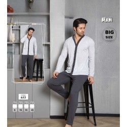 Pijama barbati batal bluza gri cu nasturi si pantaloni gri inchis PJB17 Pijama barbati batal bluza gri cu nasturi si pantaloni gri inchis PJB17