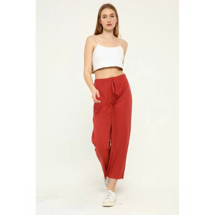 Pantaloni Dama striati largi rosii cu talie inalta PD002