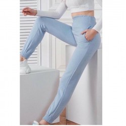 Pantaloni Trening Dama albastri deschis fashion cu talie inalta  PTD02 Pantaloni Trening Dama albastri deschis fashion cu talie inalta  PTD02