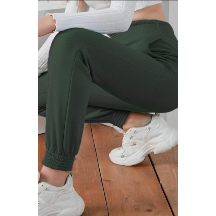 Pantaloni Trening Dama verde inchis deschis fashion cu talie inalta  PTD02