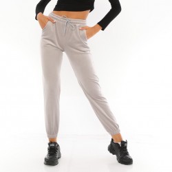 Pantaloni Trening Dama gri deschis fashion cu talie inalta PTD03 Pantaloni Trening Dama gri deschis fashion cu talie inalta PTD03