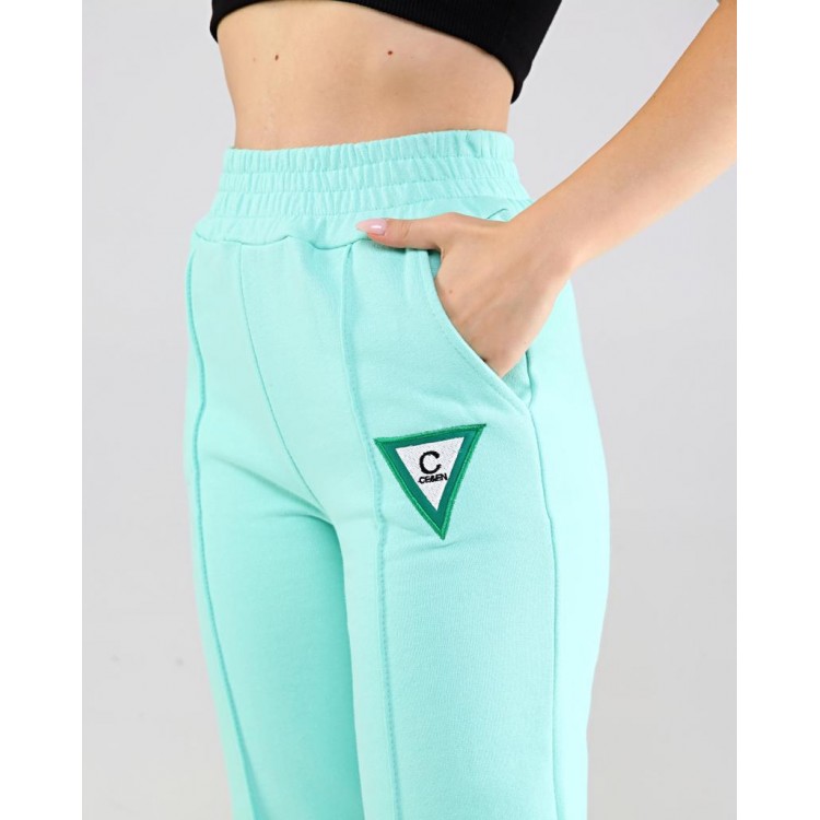 Pantaloni Trening Dama verde deschis fashion cu talie inalta  PTD05