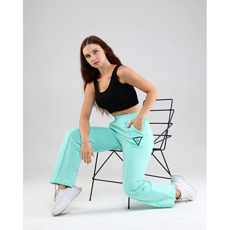 Pantaloni Trening Dama verde deschis fashion cu talie inalta  PTD05