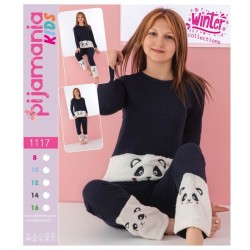 Pijama copii vatuita negru cu alb si imprimeu cocolino PJC009 Pijama copii vatuita negru cu alb si imprimeu cocolino PJC009