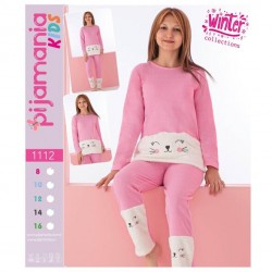 Pijama copii vatuita pink cu alb si imprimeu cocolino PJC009 Pijama copii vatuita pink cu alb si imprimeu cocolino PJC009