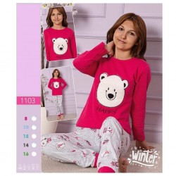Pijama copii vatuita bluza roz cu imprimeu urs si pantaloni lungi  PJC010 Pijama copii vatuita bluza roz cu imprimeu urs si pantaloni lungi  PJC010