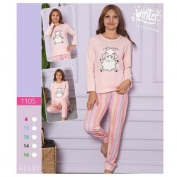 Pijama copii vatuita cu bluza bej imprimeu oita si pantaloni lungi  PJC010 Pijama copii vatuita cu bluza bej imprimeu oita si pantaloni lungi  PJC010