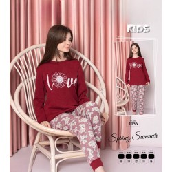 Pijama fete bluza rosie cu maneca lunga si pantaloni lungi cu imprimeu PJCF019 Pijama fete bluza rosie cu maneca lunga si pantaloni lungi cu imprimeu PJCF019